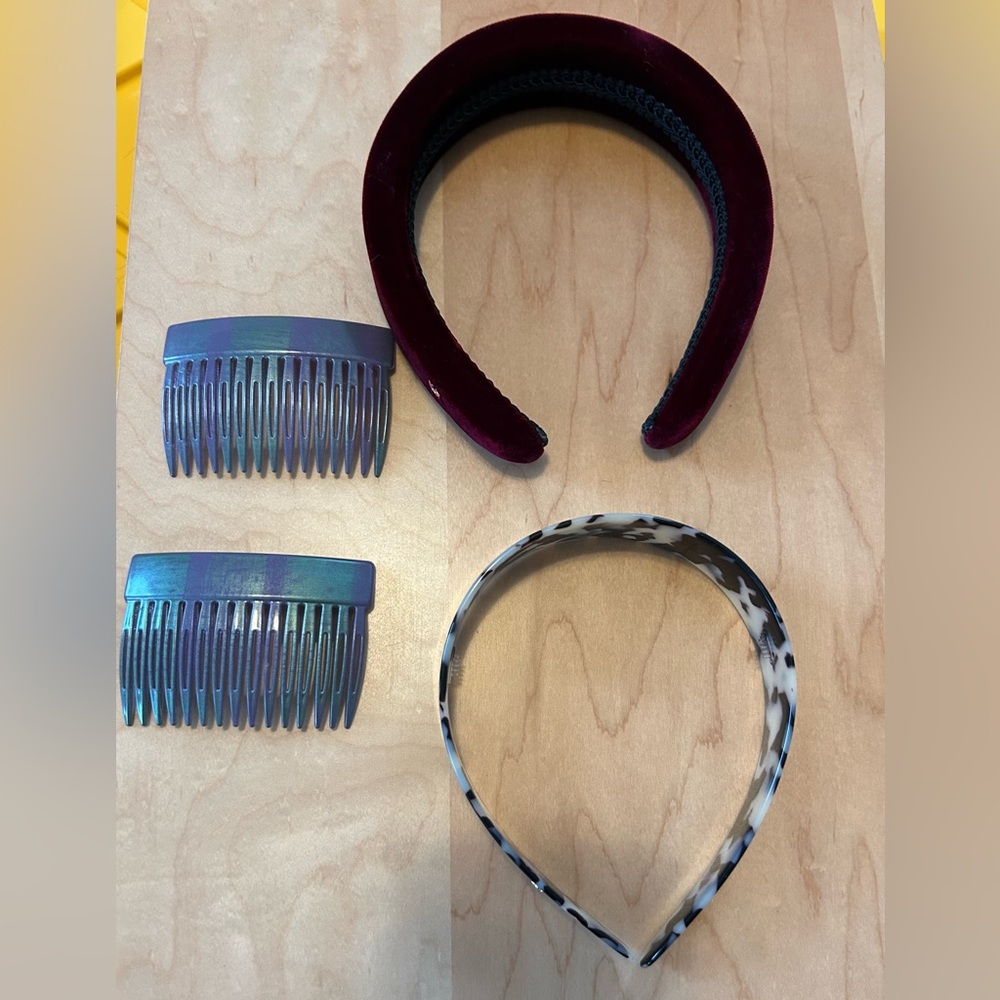 Velvet Burgundy Headband + Tortoise and Iridescent Hair Combs Set